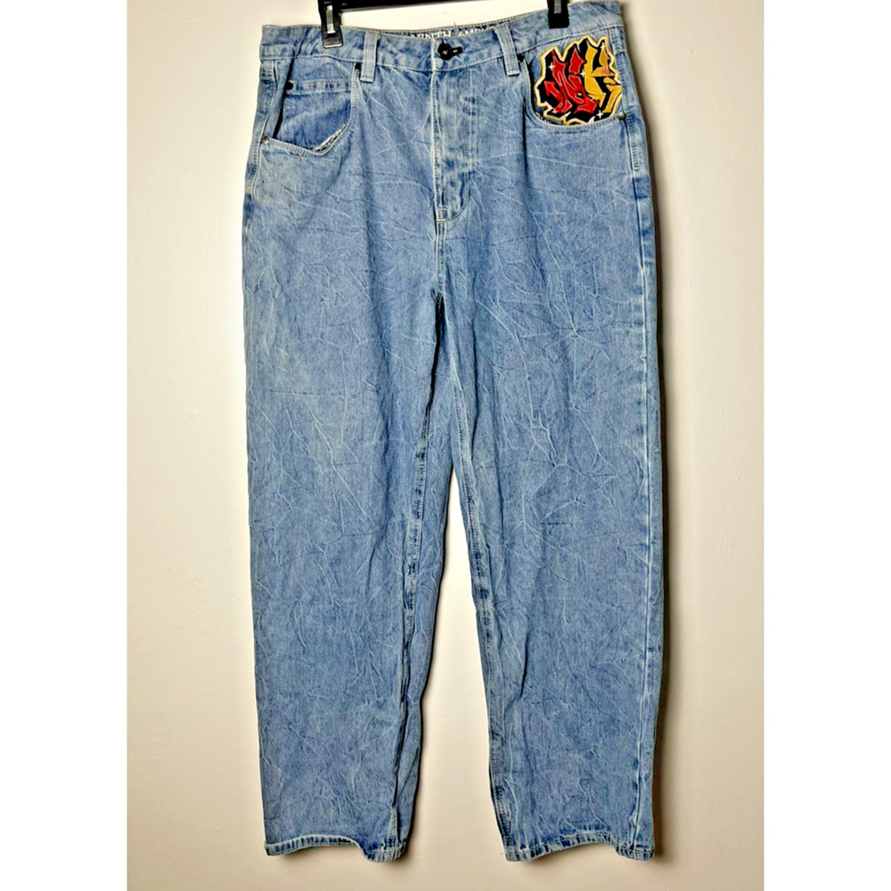 Ninth Hall Ambush Men’s Baggy Denim Jeans Dragon Embroidered Wide Y2K Size 34 - Picture 3 of 5